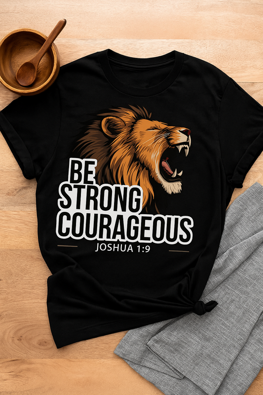 “Be Strong & Courageous Lion Graphic Tee