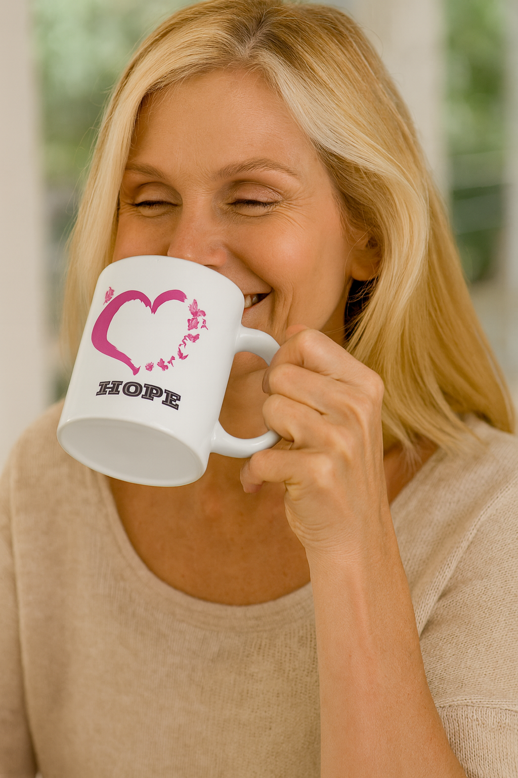 Hope Pink Ribbon White glossy mug
