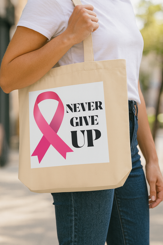Never Give Up Pink Ribbon Breast Cancer Eco Tote Bag