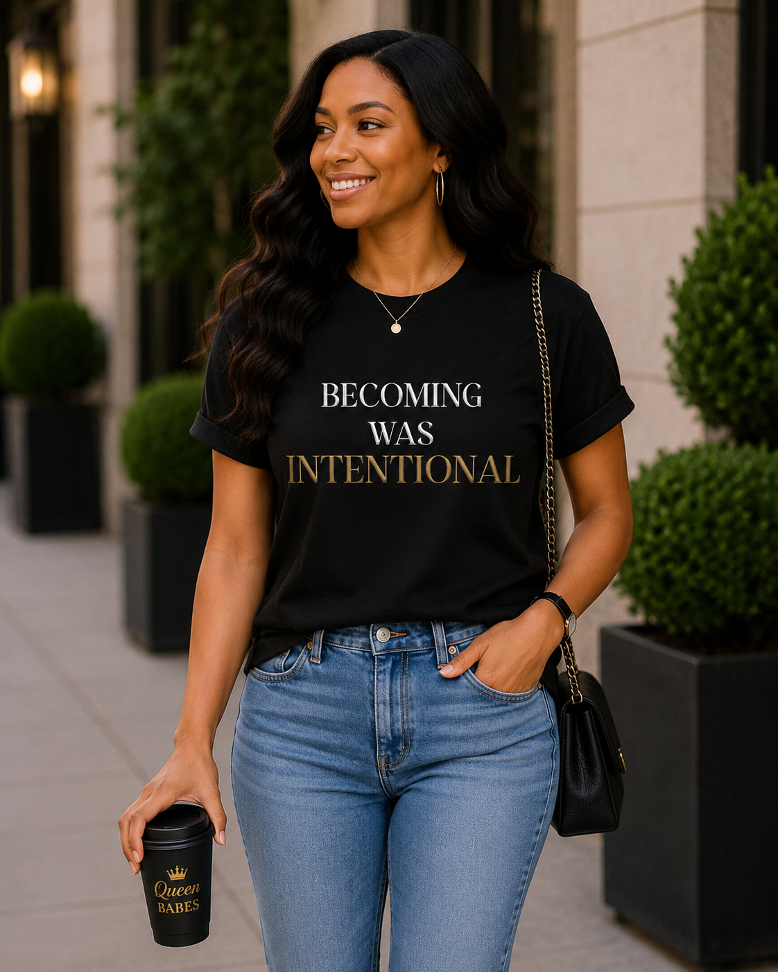 Becoming Was Intentional – Luxury Black & Gold Women’s T-Shirt