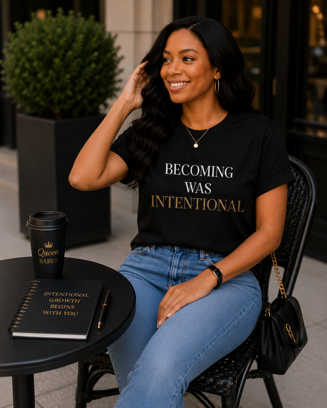 Becoming Was Intentional – Luxury Black & Gold Women’s T-Shirt