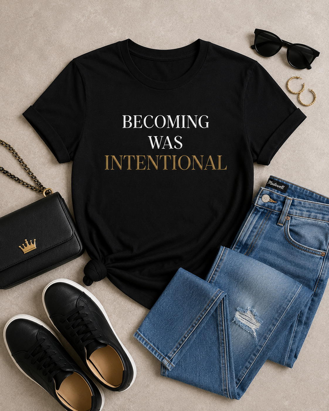 Becoming Was Intentional – Luxury Black & Gold Women’s T-Shirt