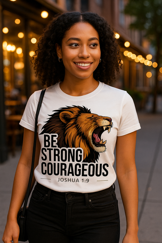 “Be Strong & Courageous Lion Graphic Tee