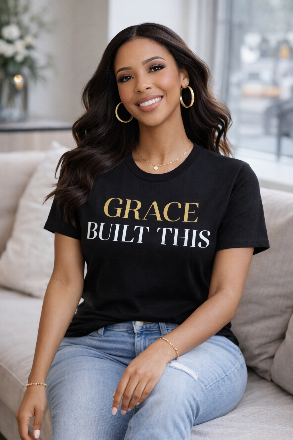 Grace Built This – Luxury Black & Gold Women’s T-Shirt