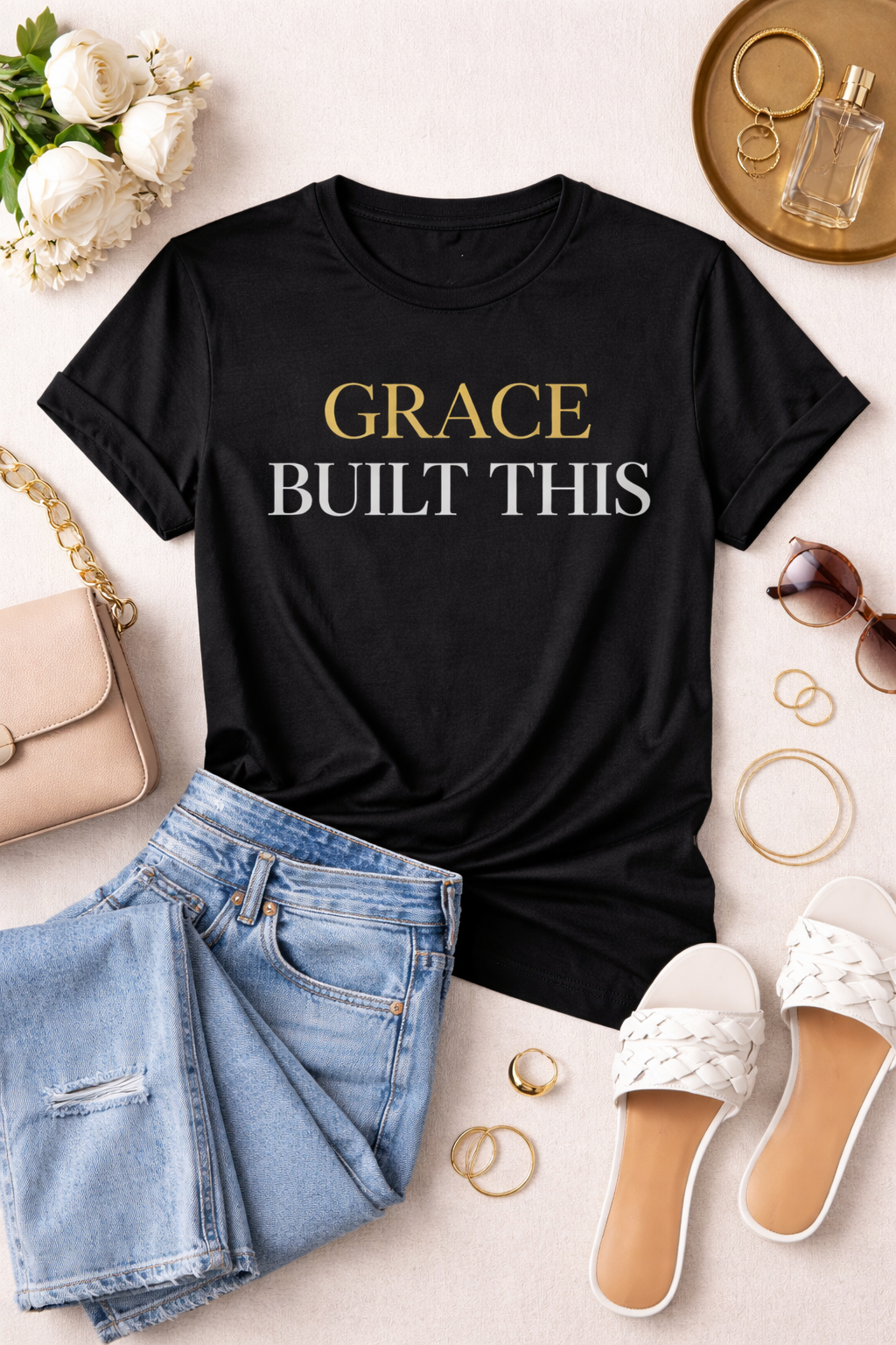 Grace Built This – Luxury Black & Gold Women’s T-Shirt