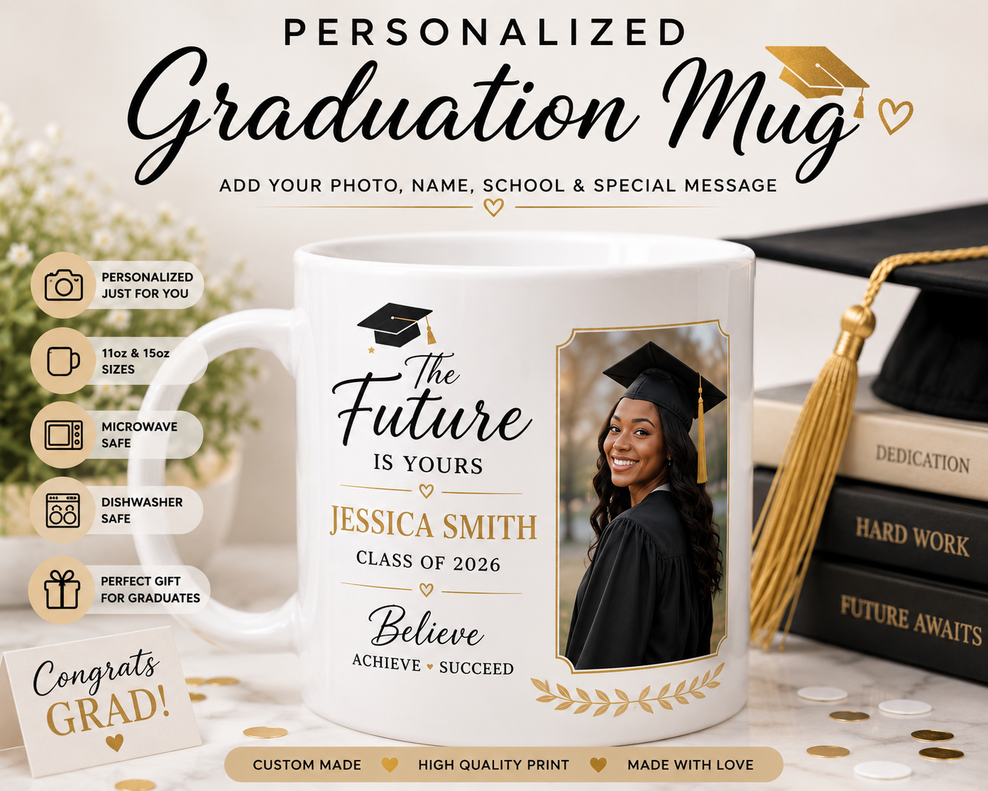 Personalized Graduation Mug | Custom Graduate Photo Mug | Class of 2026 Gift | Graduation Coffee Mug | Senior Gift | College Graduation Gift