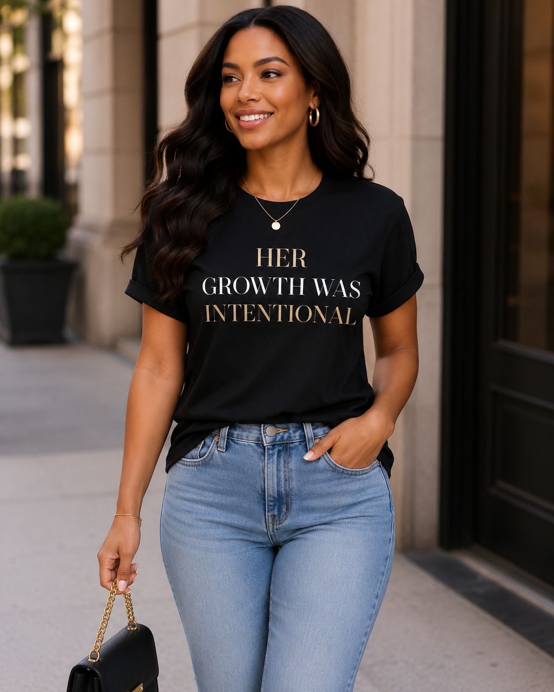 Her Growth Was Intentional – Luxury Black & Gold Women’s T-Shirt