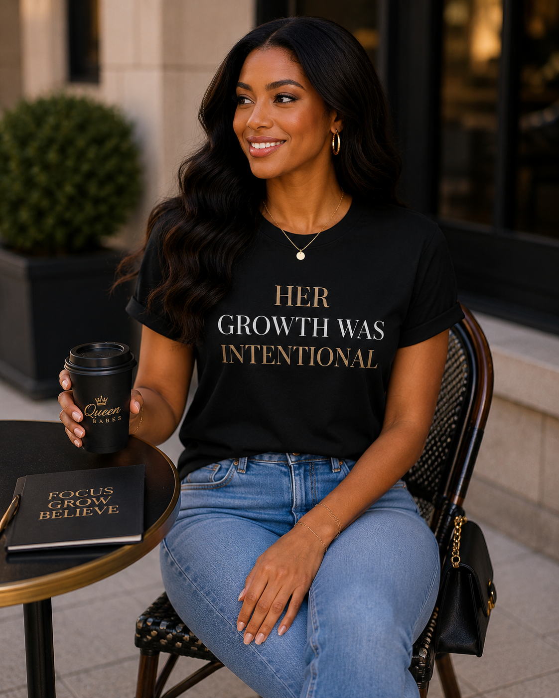 Her Growth Was Intentional – Luxury Black & Gold Women’s T-Shirt