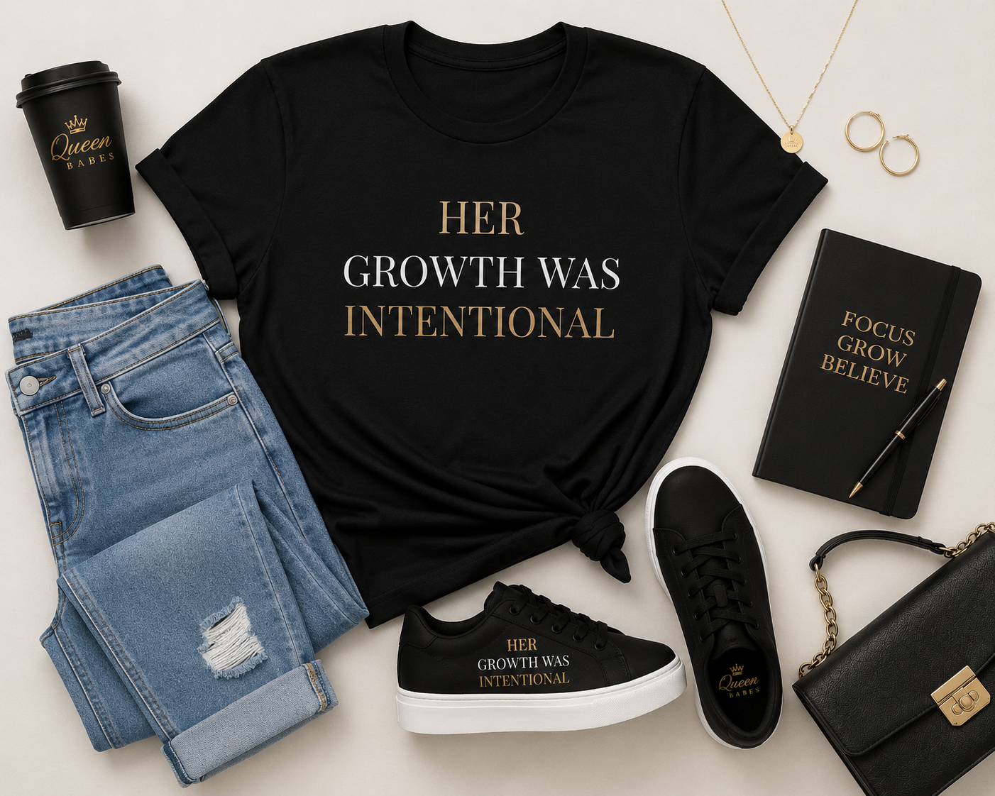 Her Growth Was Intentional – Luxury Black & Gold Women’s T-Shirt