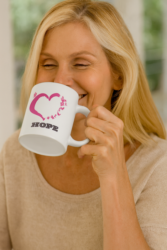 Hope Pink Ribbon White glossy mug