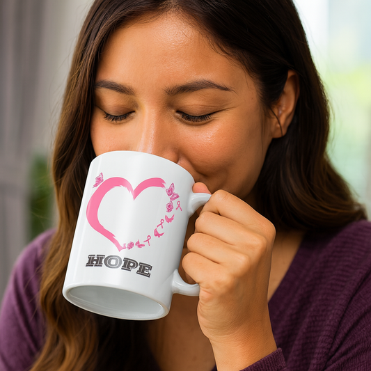 Hope Pink Ribbon White glossy mug