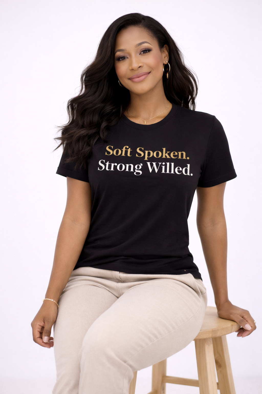Soft Spoken. Strong Willed. – Luxury Black & Gold Women’s Tee