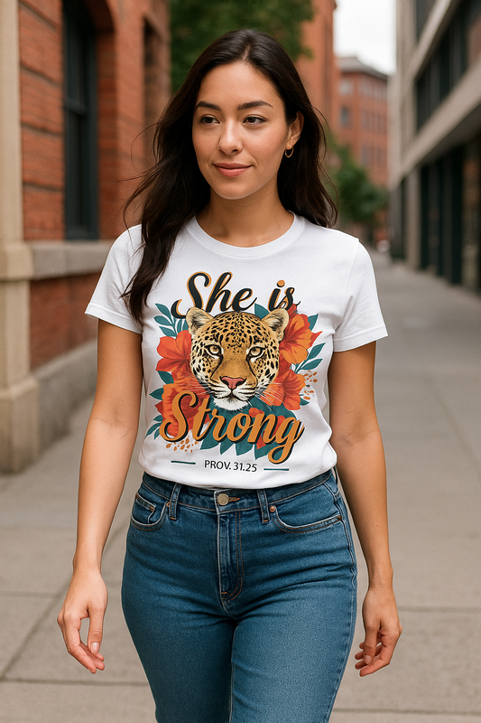 “She Is Strong Leopard Floral Tee