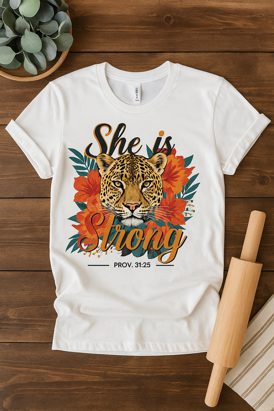 “She Is Strong Leopard Floral Tee