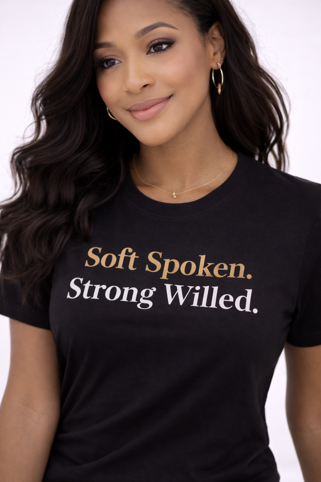 Soft Spoken. Strong Willed. – Luxury Black & Gold Women’s Tee