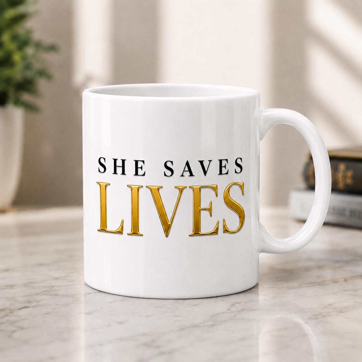 She Saves Lives, Nurse Graduation Gift, Ceramic Coffee Cup