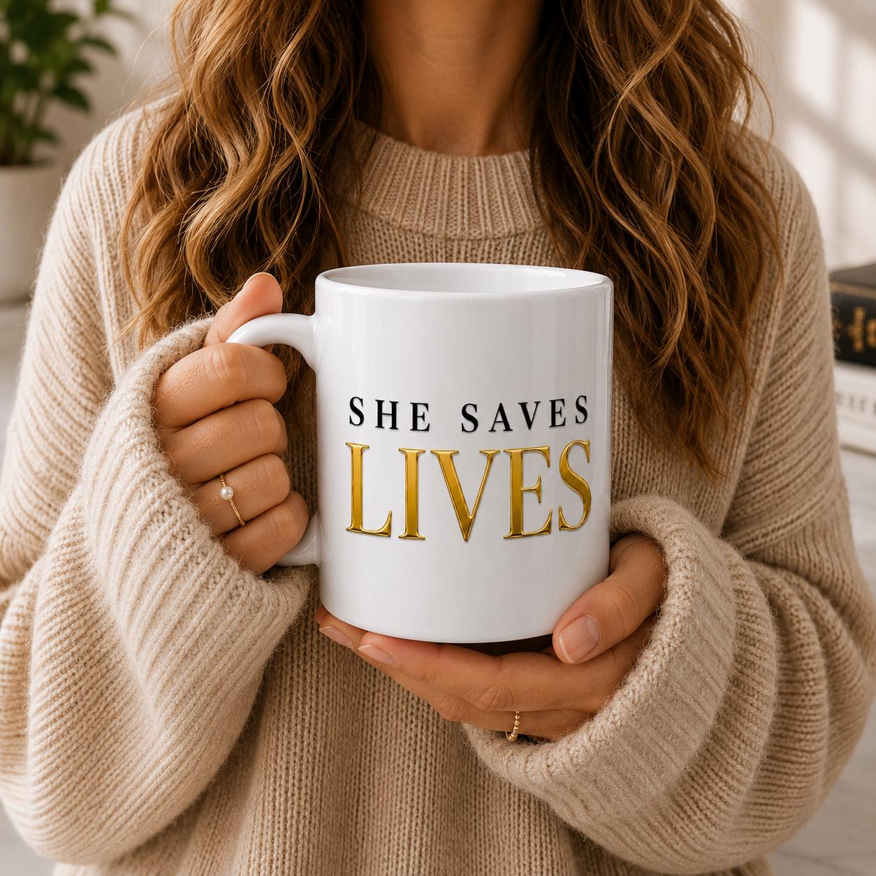 She Saves Lives, Nurse Graduation Gift, Ceramic Coffee Cup