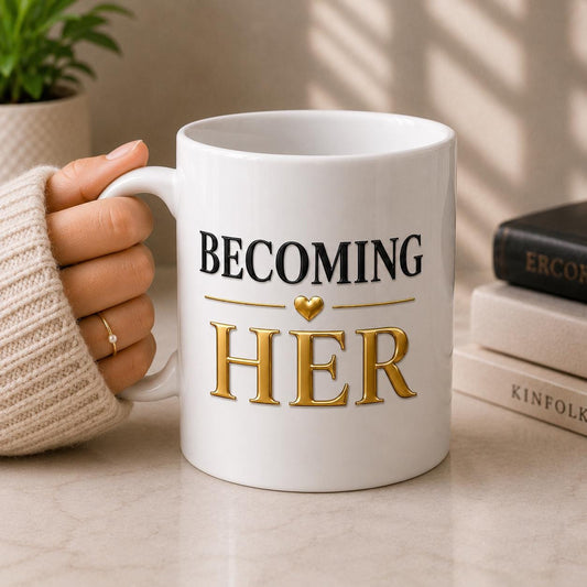 Becoming Her Mug – Inspirational Coffee Mug for Women – Self Growth Journey, Empowerment