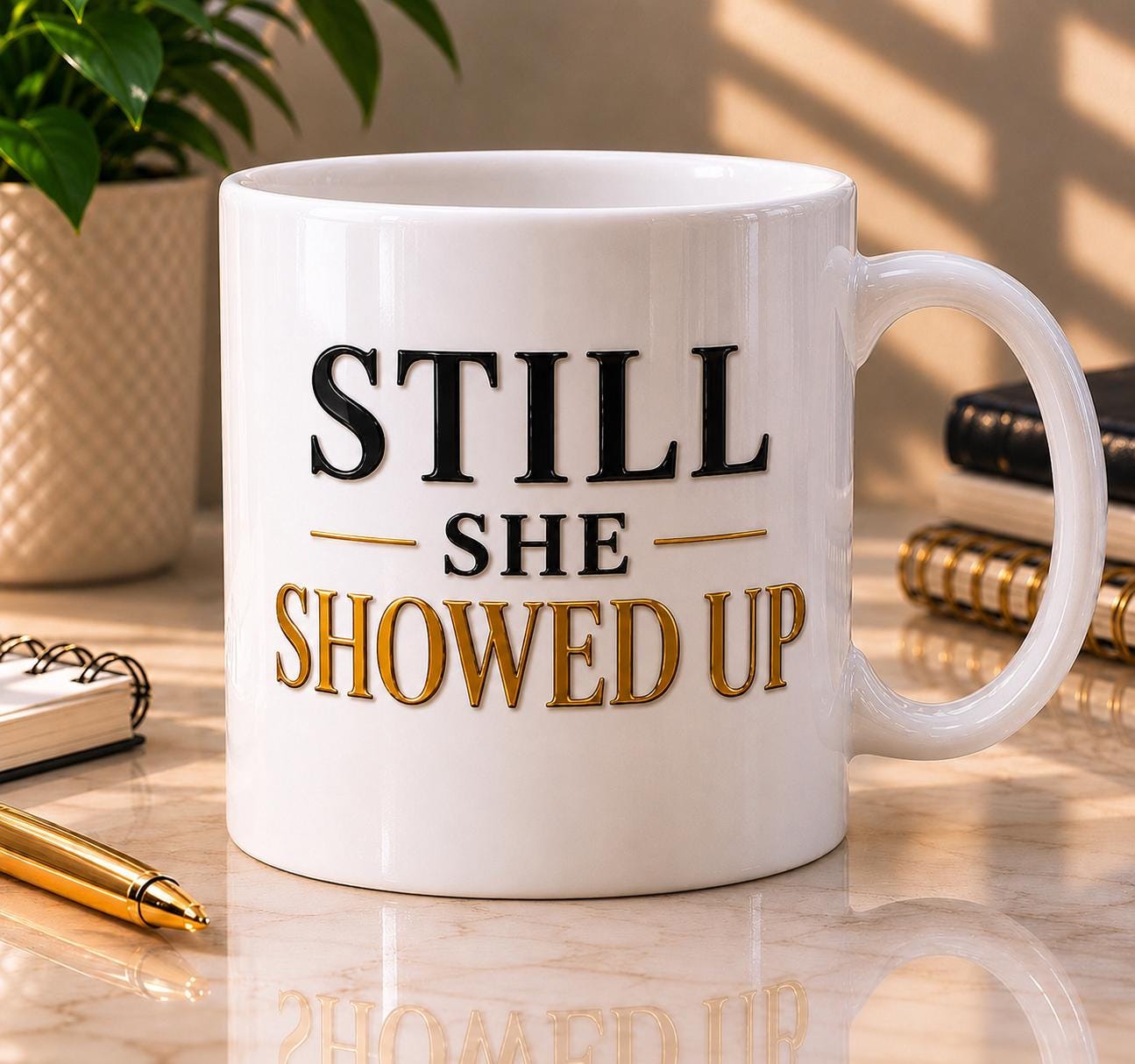 Still She Showed Up Mug – Inspirational Coffee Cup for Women, Motivational Empowerment Gift