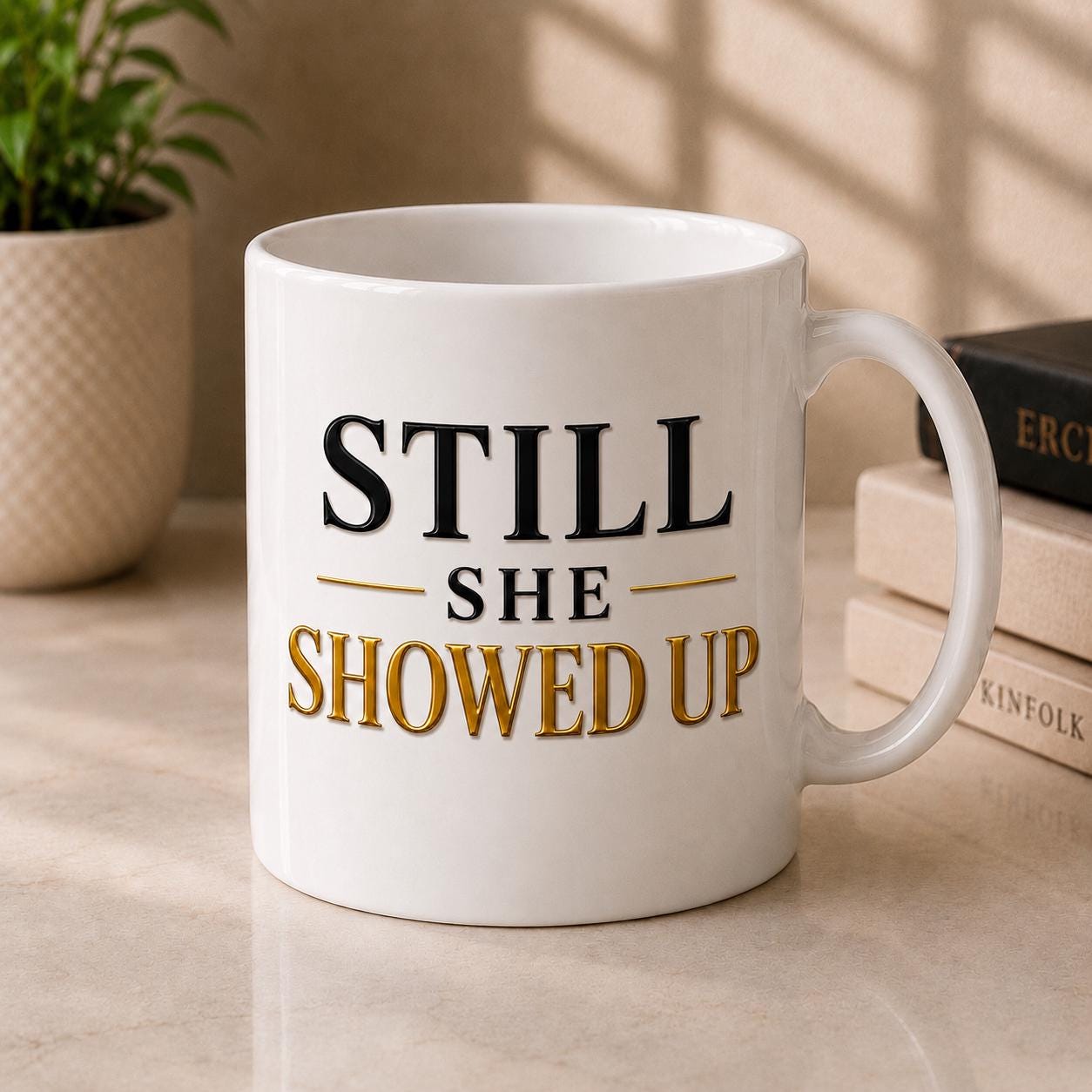 Still She Showed Up Mug – Inspirational Coffee Cup for Women, Motivational Empowerment Gift