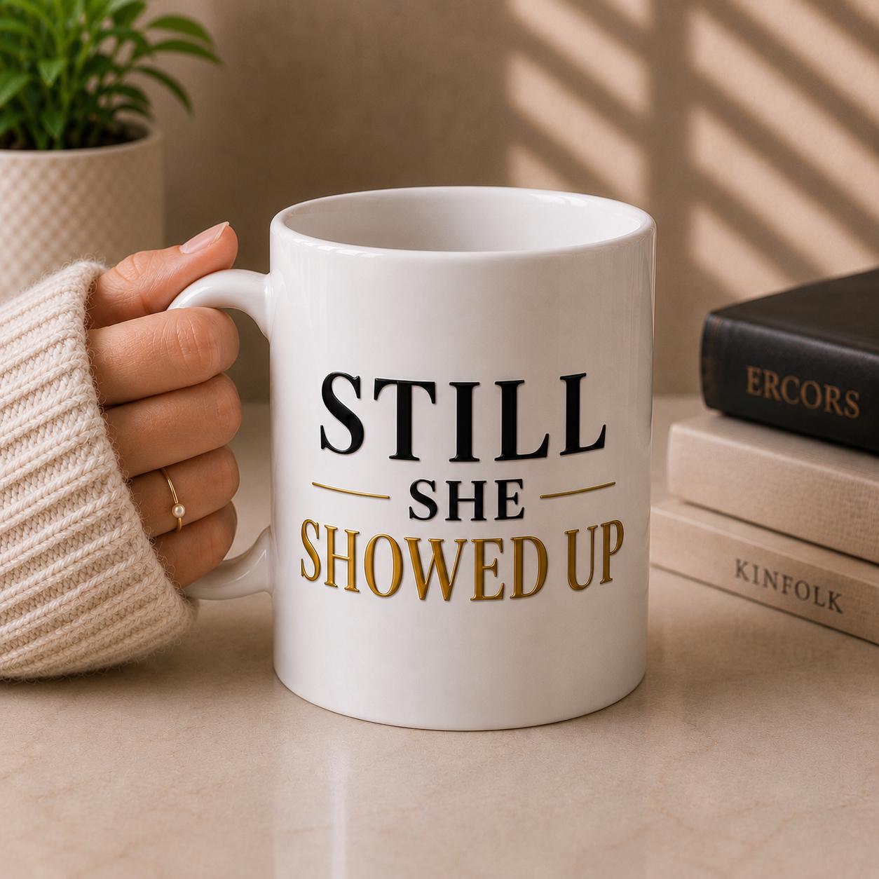 Still She Showed Up Mug – Inspirational Coffee Cup for Women, Motivational Empowerment Gift