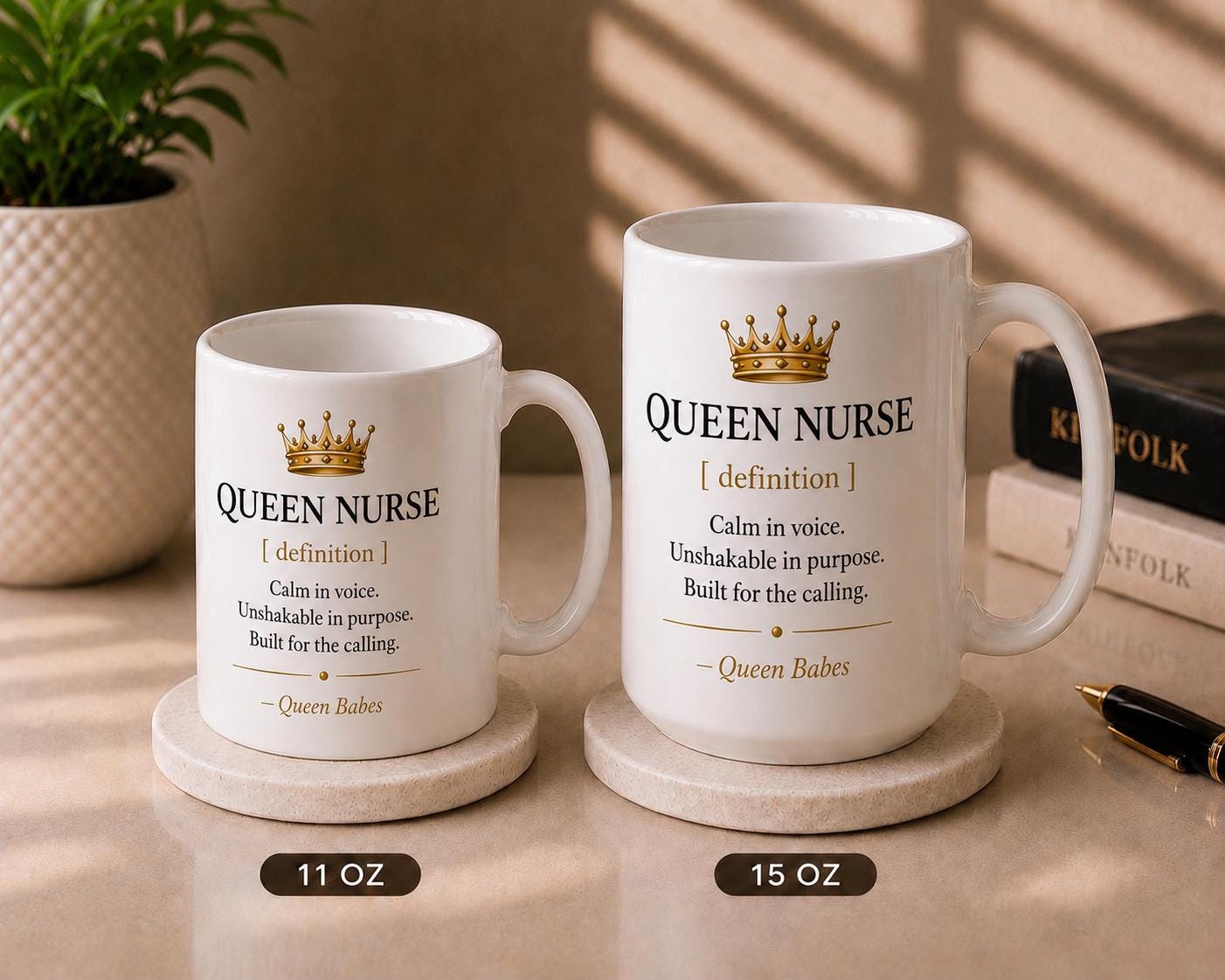 Queen Nurse Definition Mug, Black Gold Coffee Cup, RN Healthcare Gift