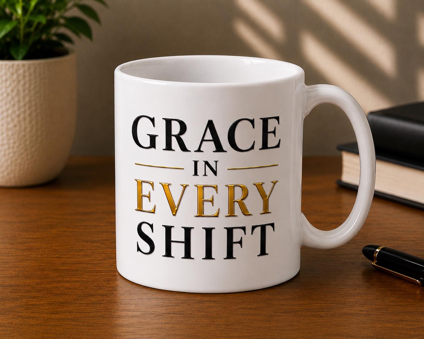 Grace In Every Shift Mug – Inspirational Nurse Coffee Cup – Healthcare Professional Gift