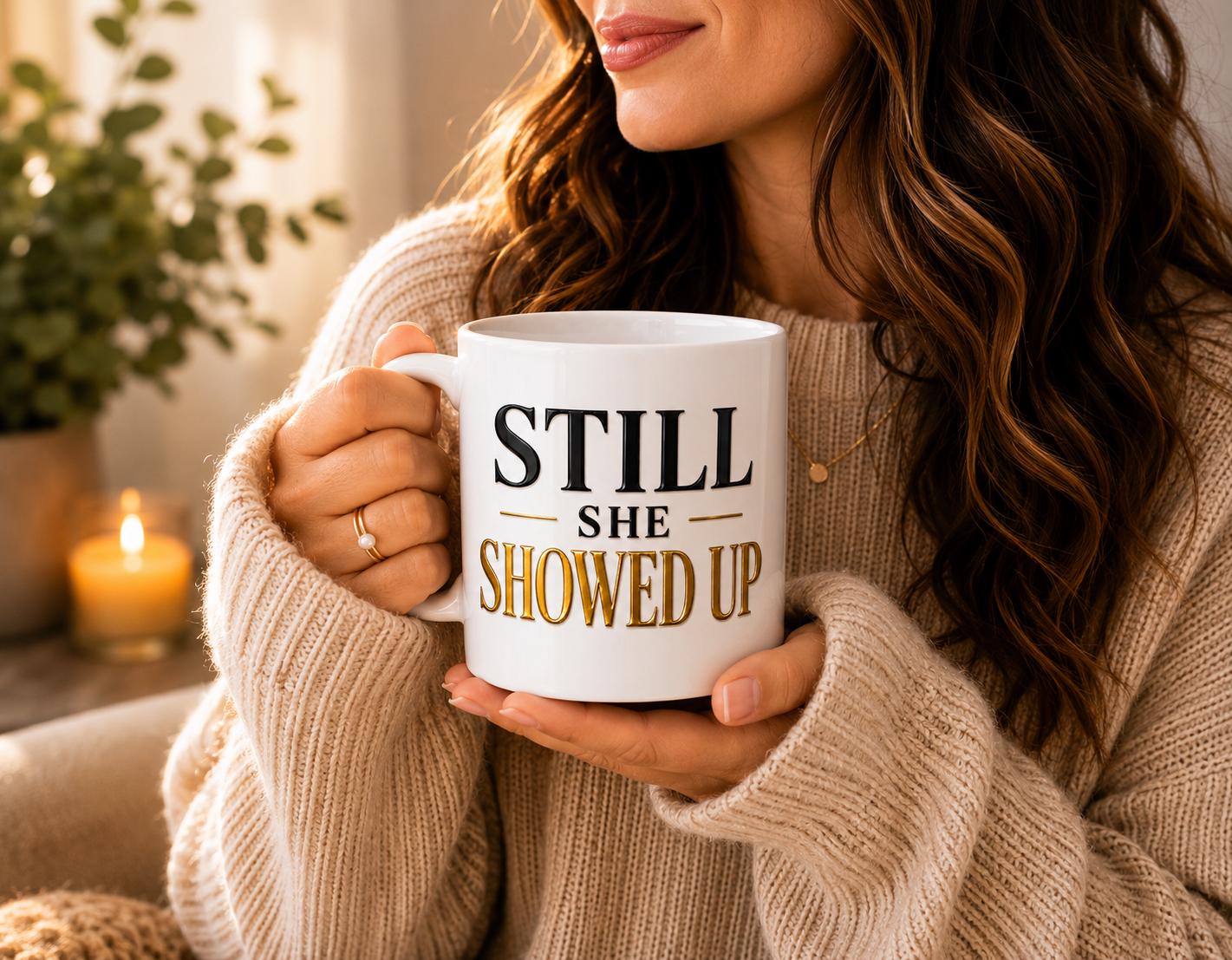 Still She Showed Up Mug – Inspirational Coffee Cup for Women, Motivational Empowerment Gift