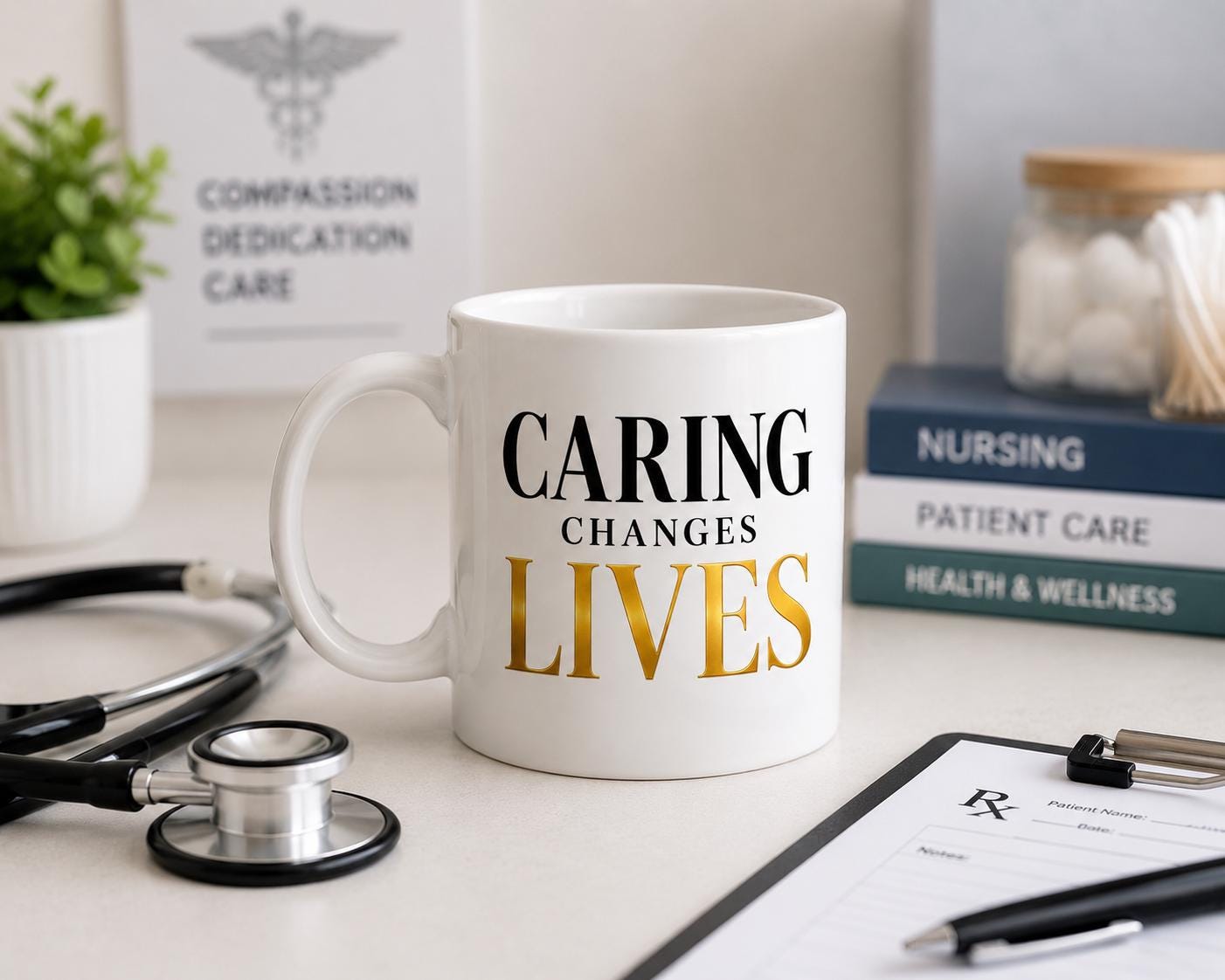 Caring Changes Lives Mug – Nurse Gift – Healthcare Worker Coffee Mug – RN NP CNA Gift – Inspirational Nurse Mug – Compassionate Care Cup