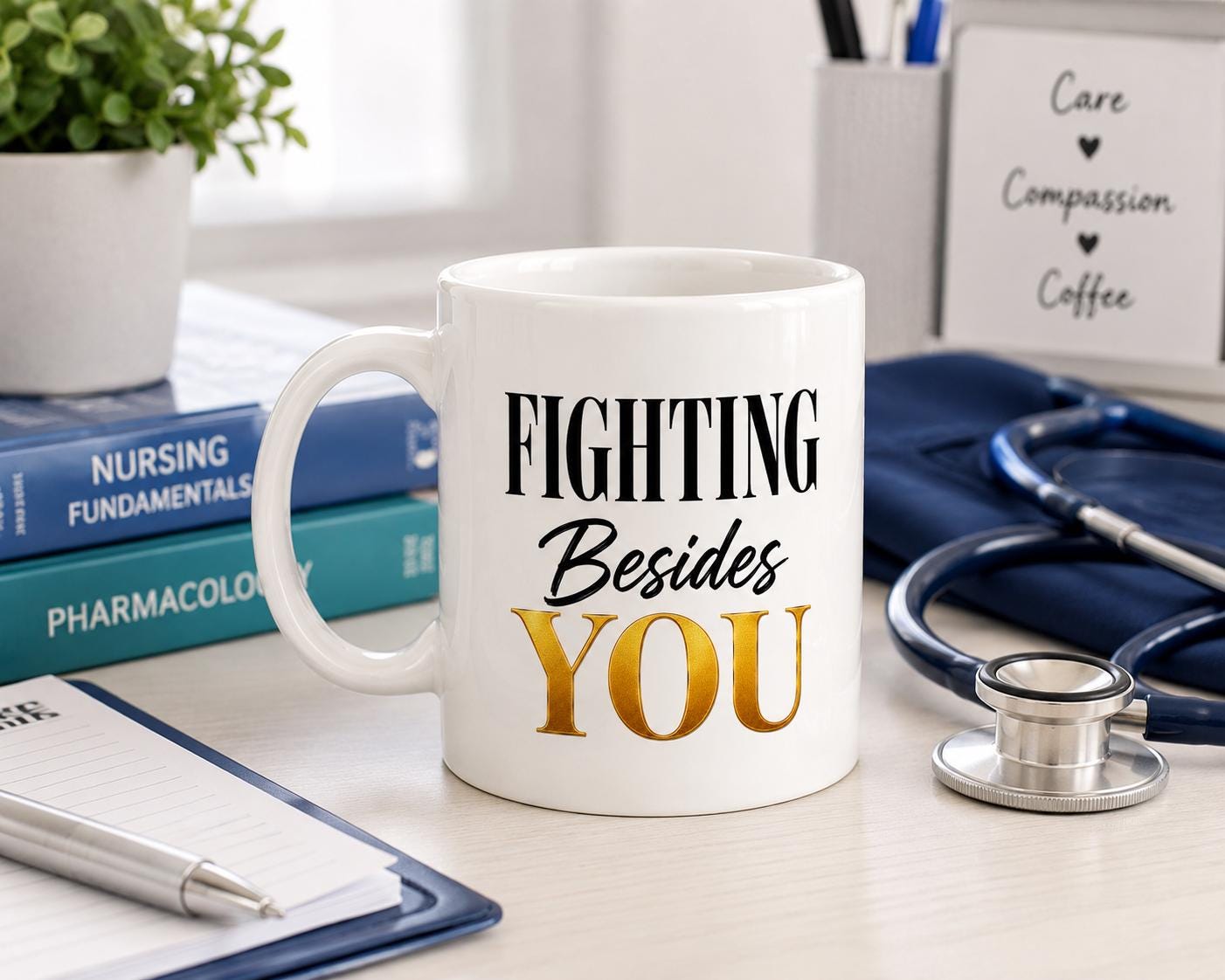 Ceramic Coffee Mug for Nurse, Coworker Appreciation Gift, Medical Assistant Thank You Gift, Hospital Team Recognition | Fighting Beside You