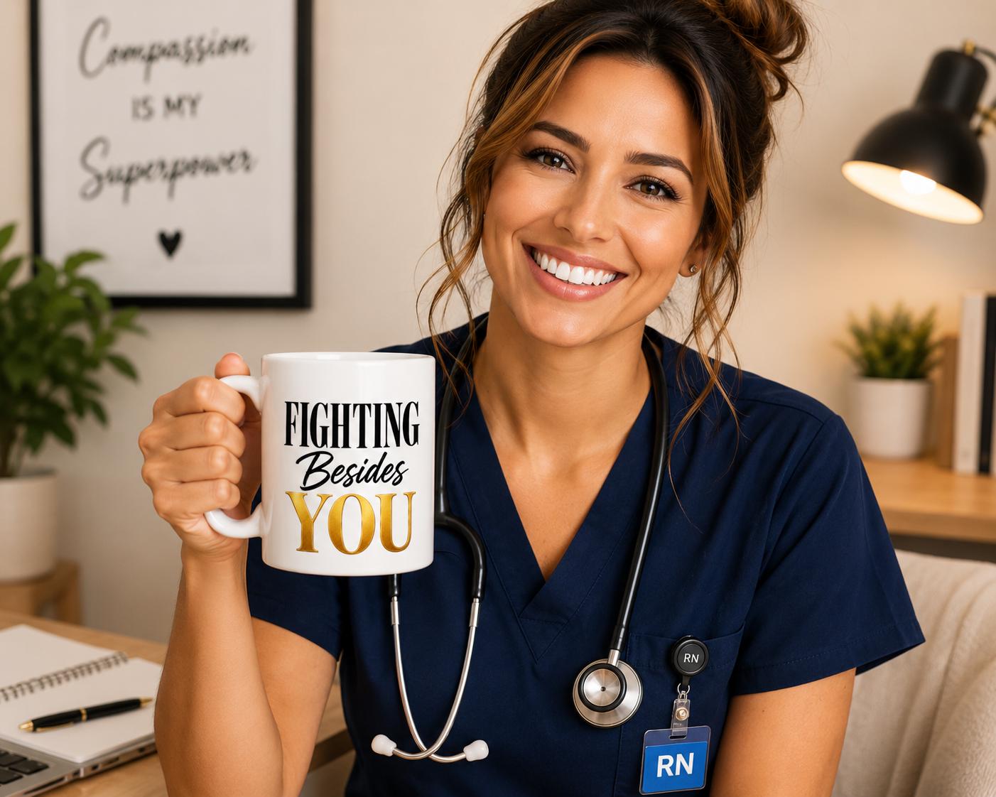 Ceramic Coffee Mug for Nurse, Coworker Appreciation Gift, Medical Assistant Thank You Gift, Hospital Team Recognition | Fighting Beside You
