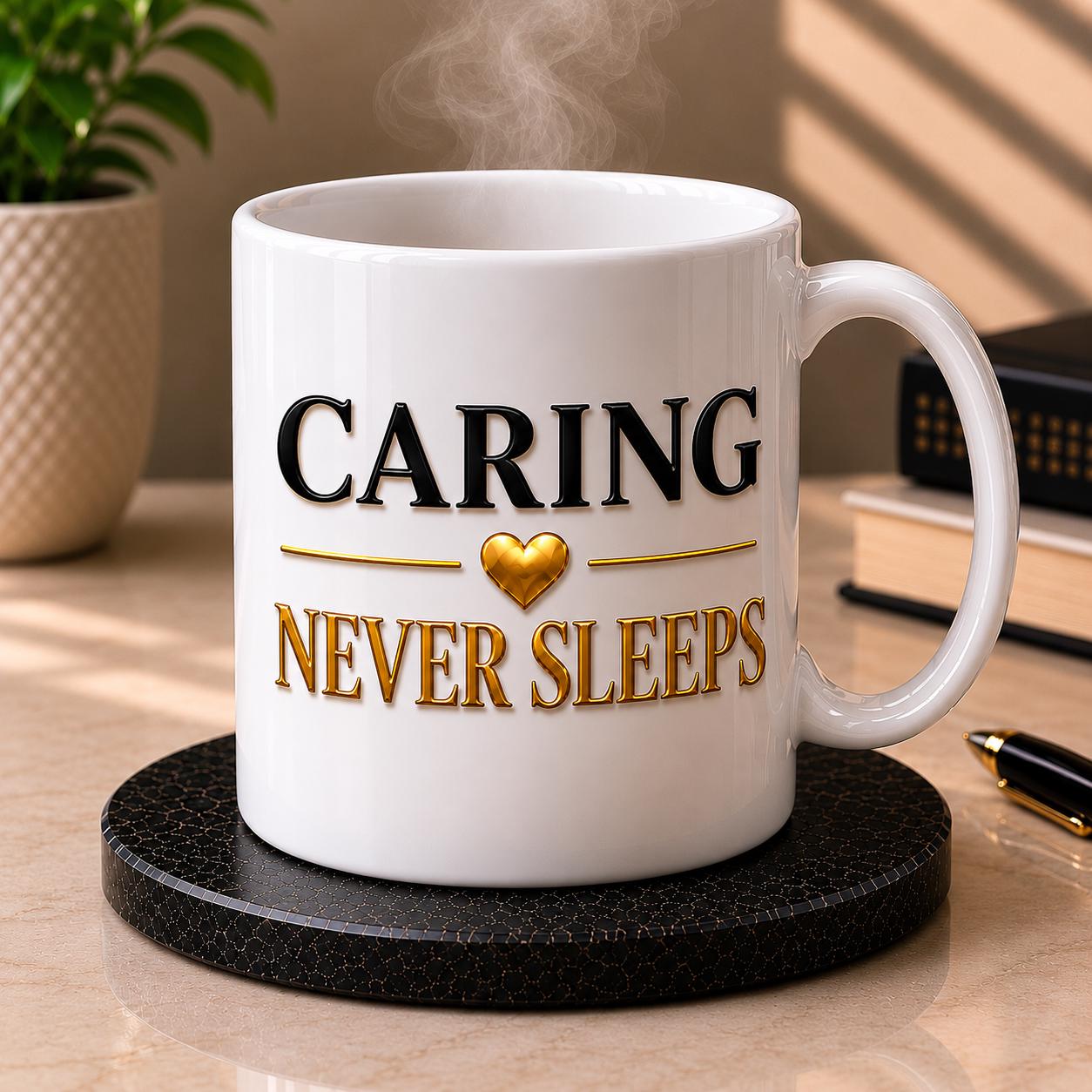 Caring Never Sleeps Mug – Nurse Healthcare Worker Coffee Cup