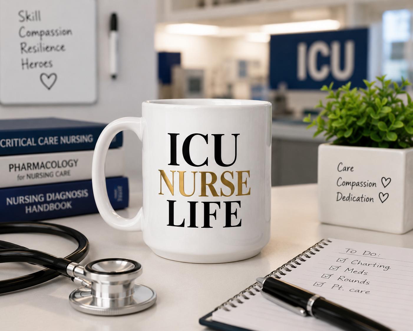 ICU Nurse Life Mug – ICU Nurse Gift – Critical Care Nurse Coffee Mug – RN Gift – Healthcare Worker Mug – Intensive Care Nurse Cup