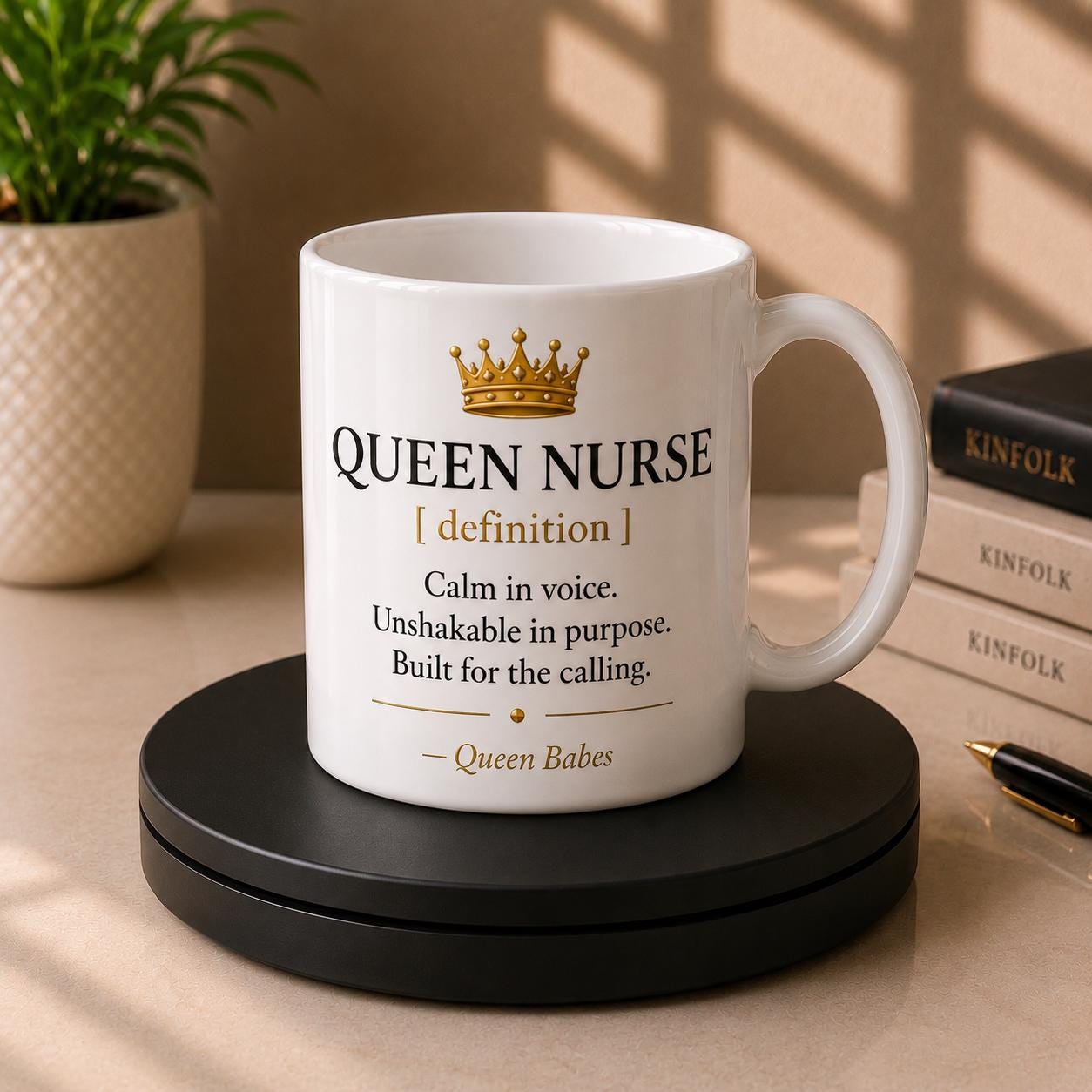 Queen Nurse Definition Mug, Black Gold Coffee Cup, RN Healthcare Gift