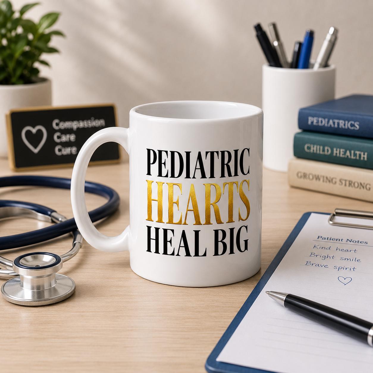 Ceramic Coffee Mug for Pediatric Nurse, NICU Nurse Appreciation Gift, Children's Hospital Coworker Gift | Pediatric Hearts Heal Big