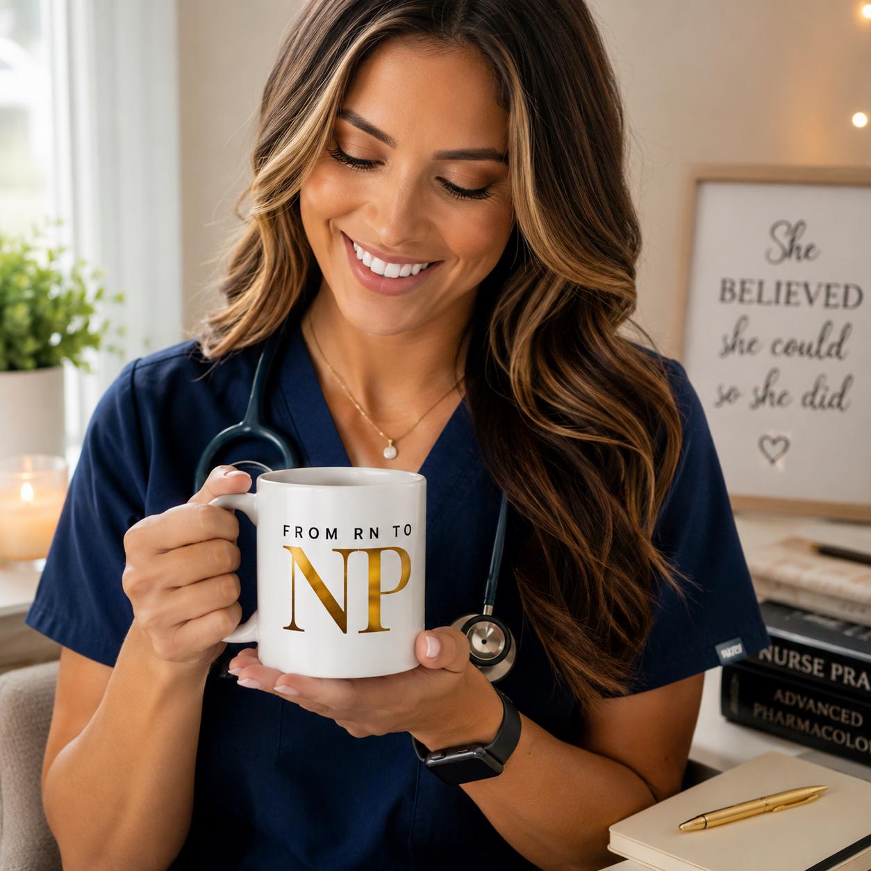 Nurse practitioner graduation coffee mug, RN to NP Gift for New NP, nurse graduation Gift, clinic Office Gift | From rn to np