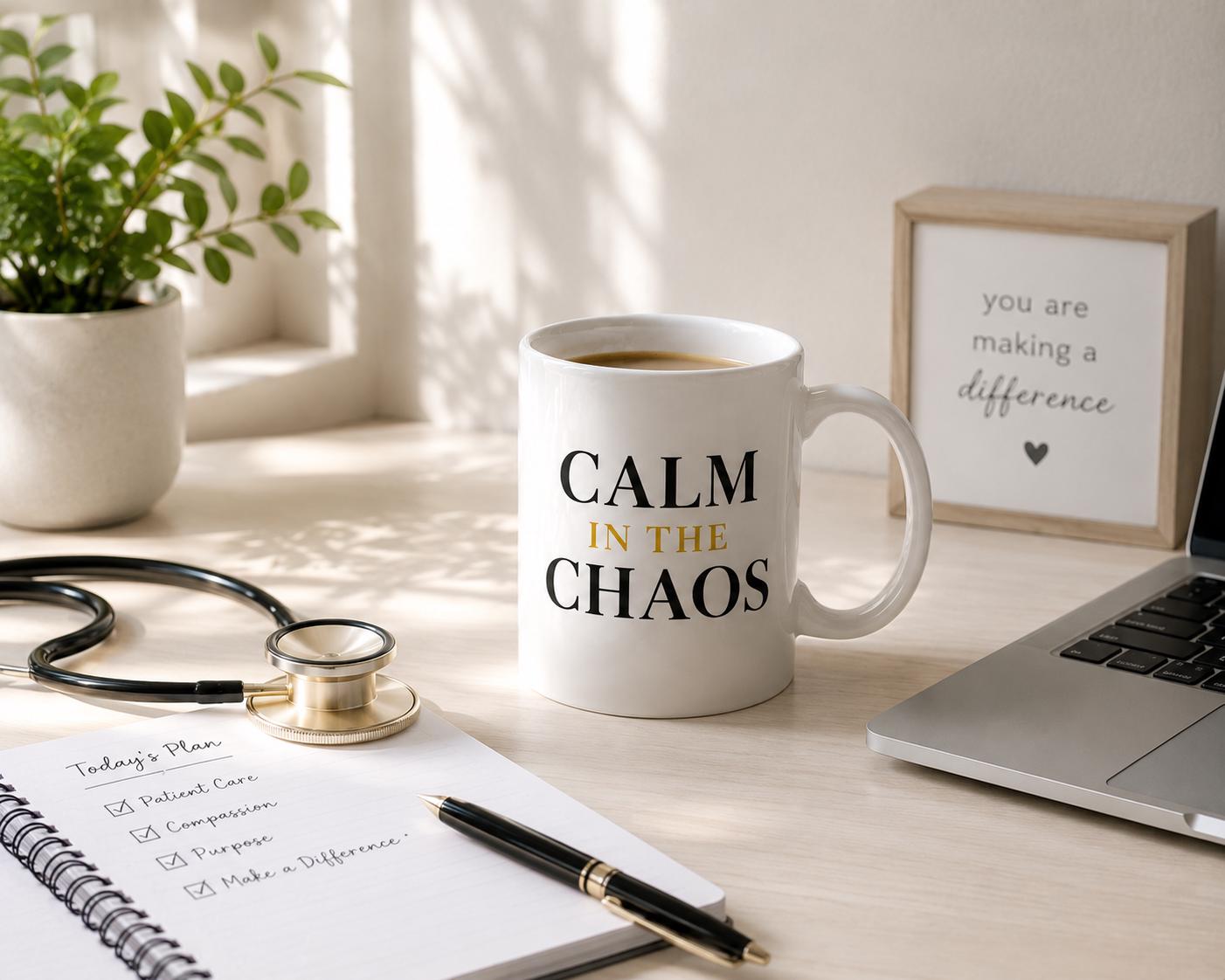 Calm In The Chaos Mug – Nurse Gift – Healthcare Worker Coffee Mug – RN NP CNA Gift – Inspirational Nurse Mug – Medical Professional Cup