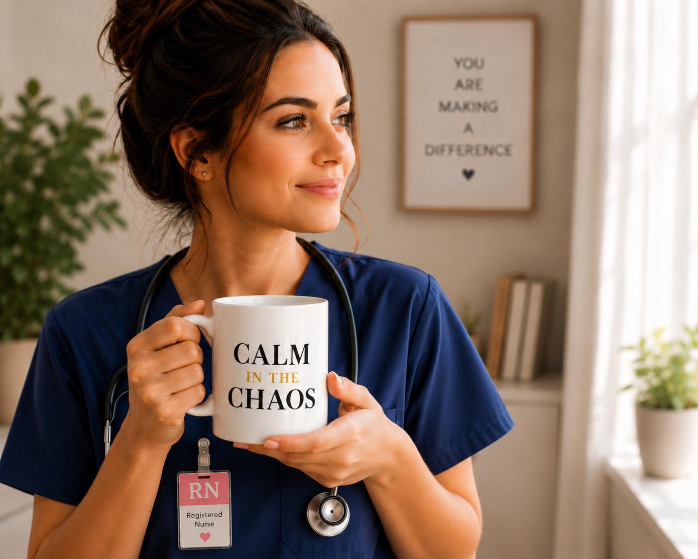 Calm In The Chaos Mug – Nurse Gift – Healthcare Worker Coffee Mug – RN NP CNA Gift – Inspirational Nurse Mug – Medical Professional Cup