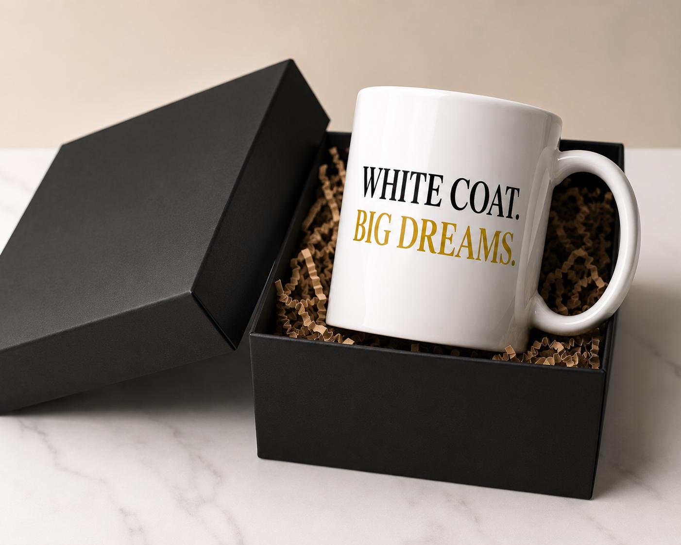 White Coat Big Dreams Mug – Nursing Student Gift – Future NP Gift – Healthcare Graduation Mug – Inspirational Nurse Coffee Mug