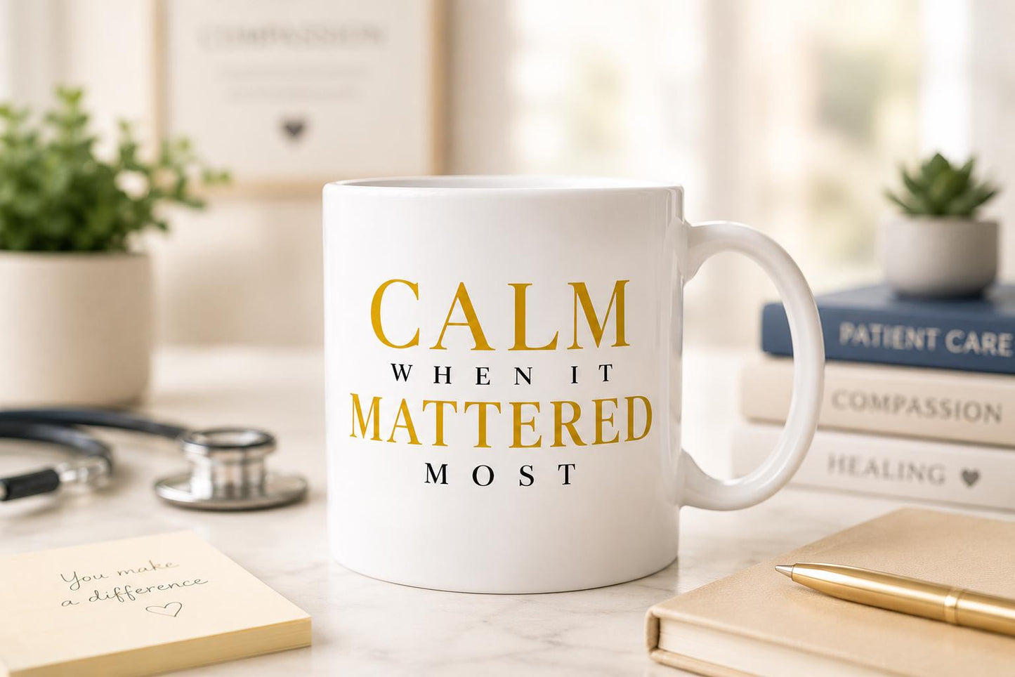 Ceramic Coffee Mug for Nurse, Medical Assistant Appreciation Gift, Coworker Thank You Gift, Hospital Team Gift | Calm When It Matters Most