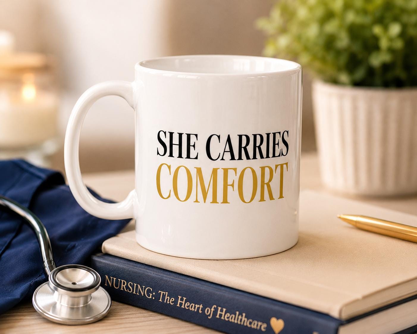 She Carries Comfort Mug – Nurse Gift – Healthcare Worker Coffee Mug – RN NP CNA Gift – Compassionate Caregiver Mug – Inspirational Nurse Cup