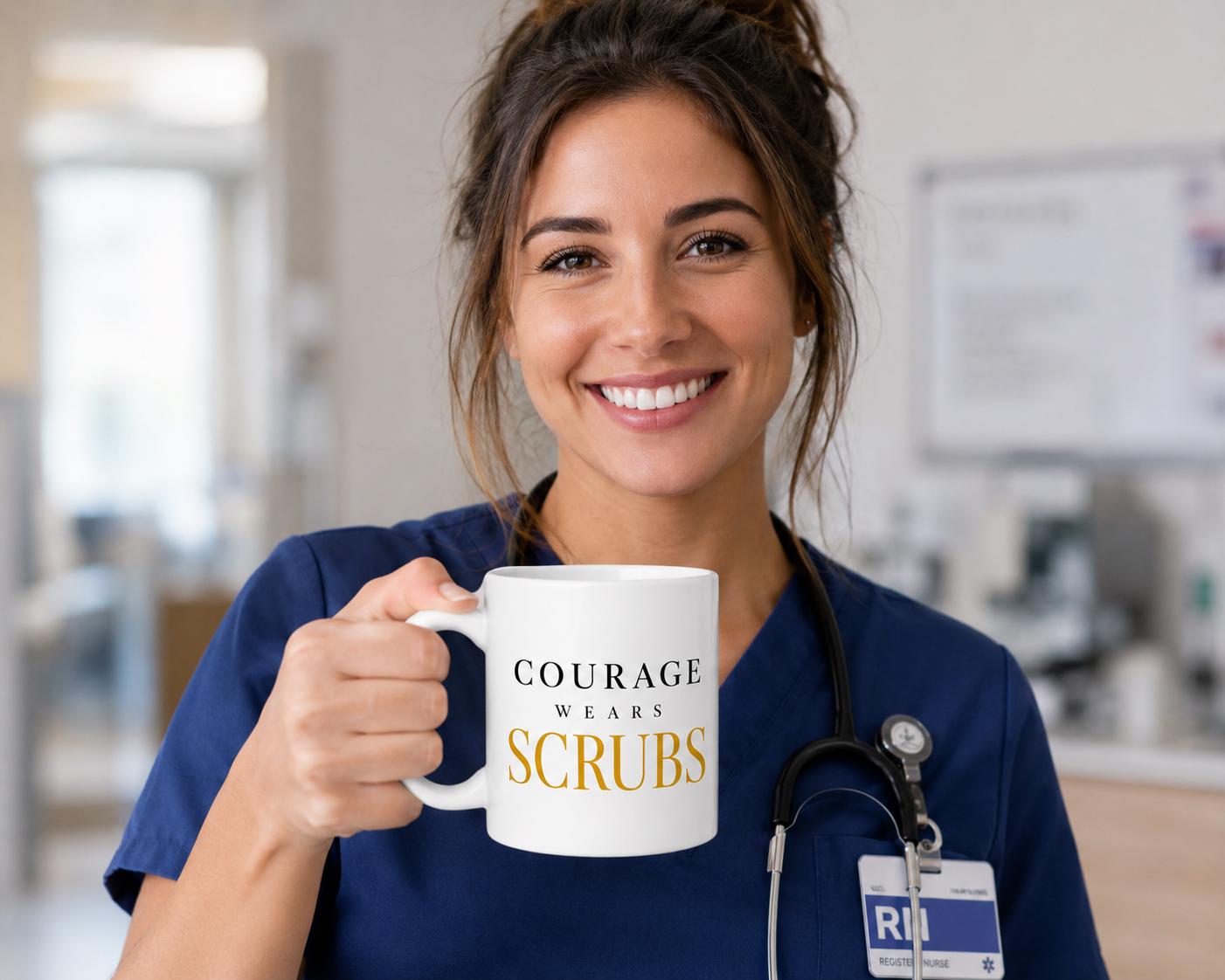 Nurse Gift | Coworker Gift | Retirement Gift | Courage Wears Scrubs Mug