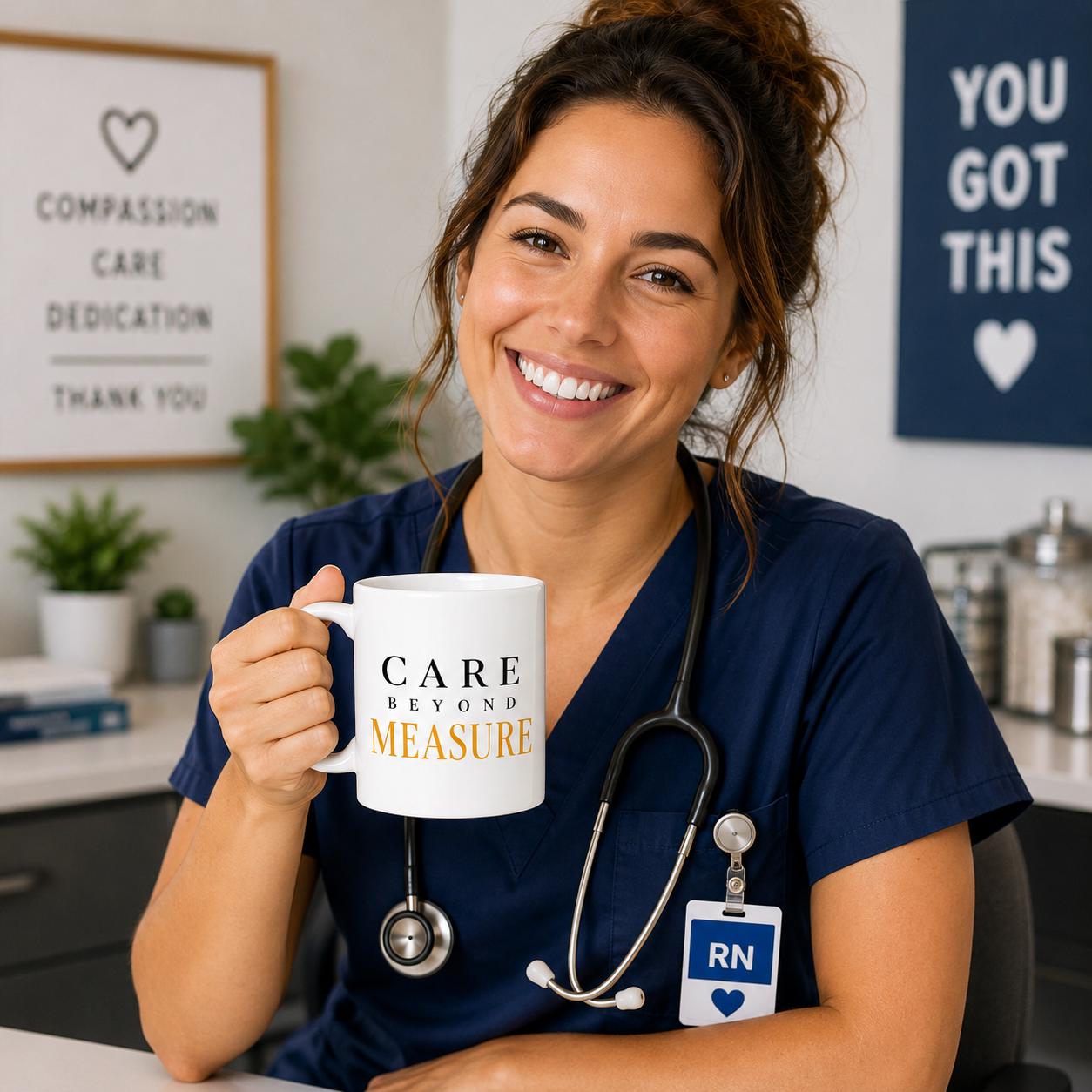 Nurse Gift, Nurse Appreciation Gift, Care Beyond Measure Mug, Healthcare Worker Gift, Thank You Nurse Gift, Coworker Gift