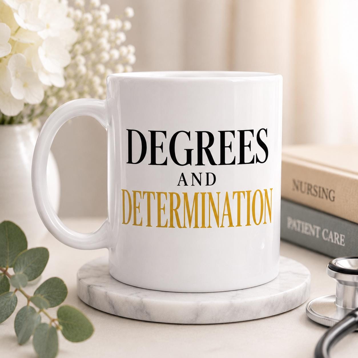 Nurse Practitioner Graduation Coffee Mug, MSN Graduation Gift, DNP Graduation Gift, New NP Gift | Degrees & Determination