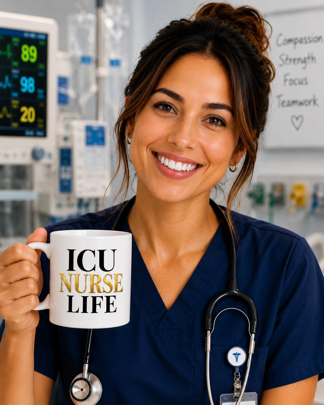 ICU Nurse Life Mug – ICU Nurse Gift – Critical Care Nurse Coffee Mug – RN Gift – Healthcare Worker Mug – Intensive Care Nurse Cup