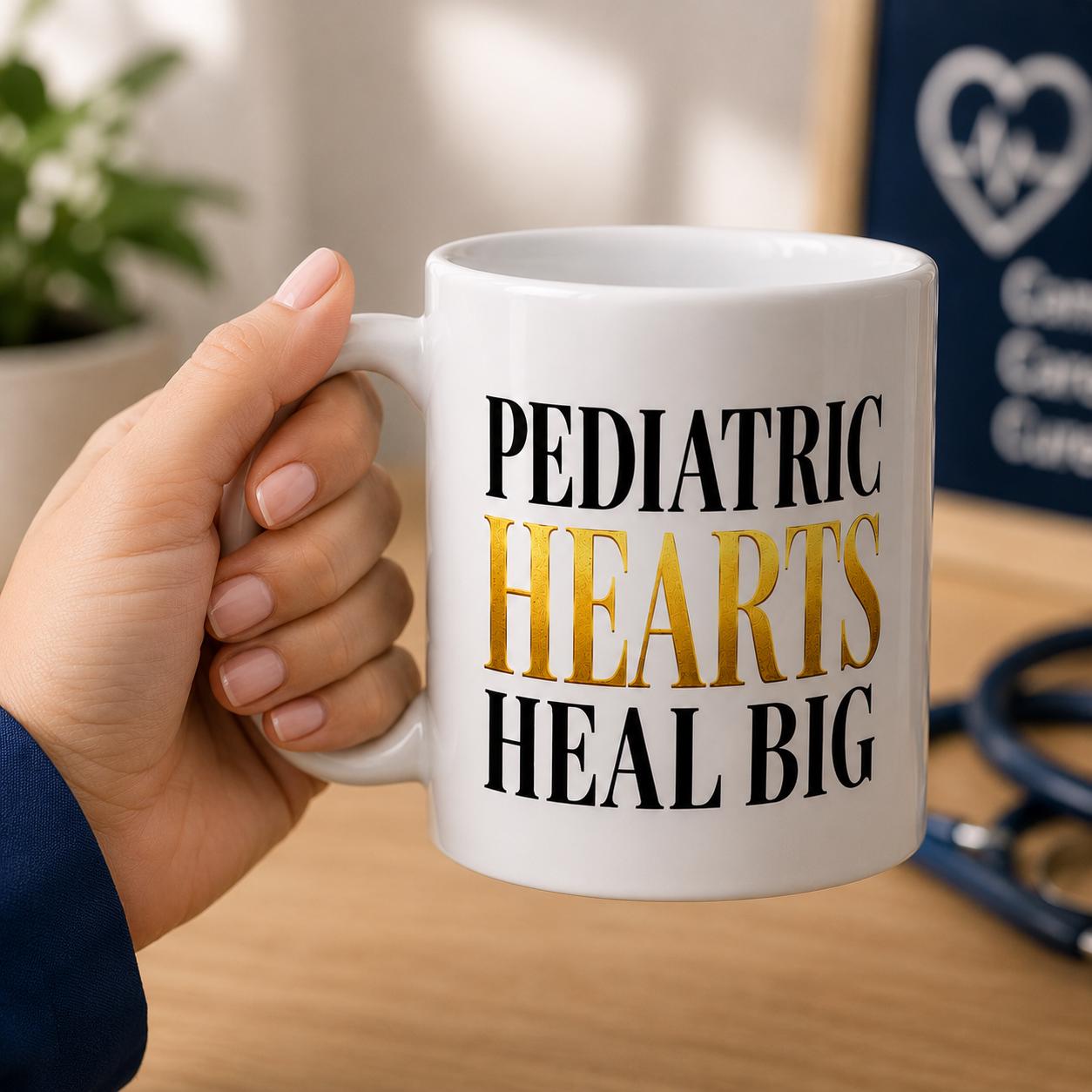 Ceramic Coffee Mug for Pediatric Nurse, NICU Nurse Appreciation Gift, Children's Hospital Coworker Gift | Pediatric Hearts Heal Big