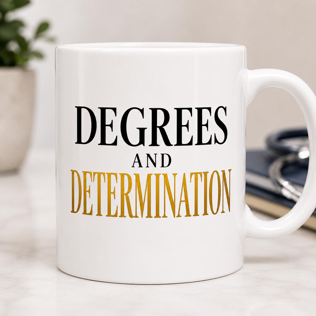 Nurse Practitioner Graduation Coffee Mug, MSN Graduation Gift, DNP Graduation Gift, New NP Gift | Degrees & Determination