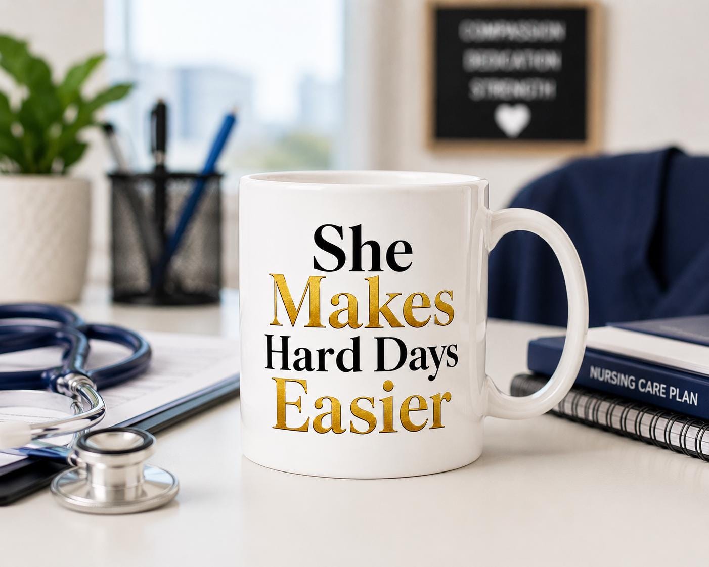 Nurse Coffee Mug, Coworker Appreciation Gift, Hospital Team Thank You Gift, Medical Assistant Gift | She Makes Hard Days Easier