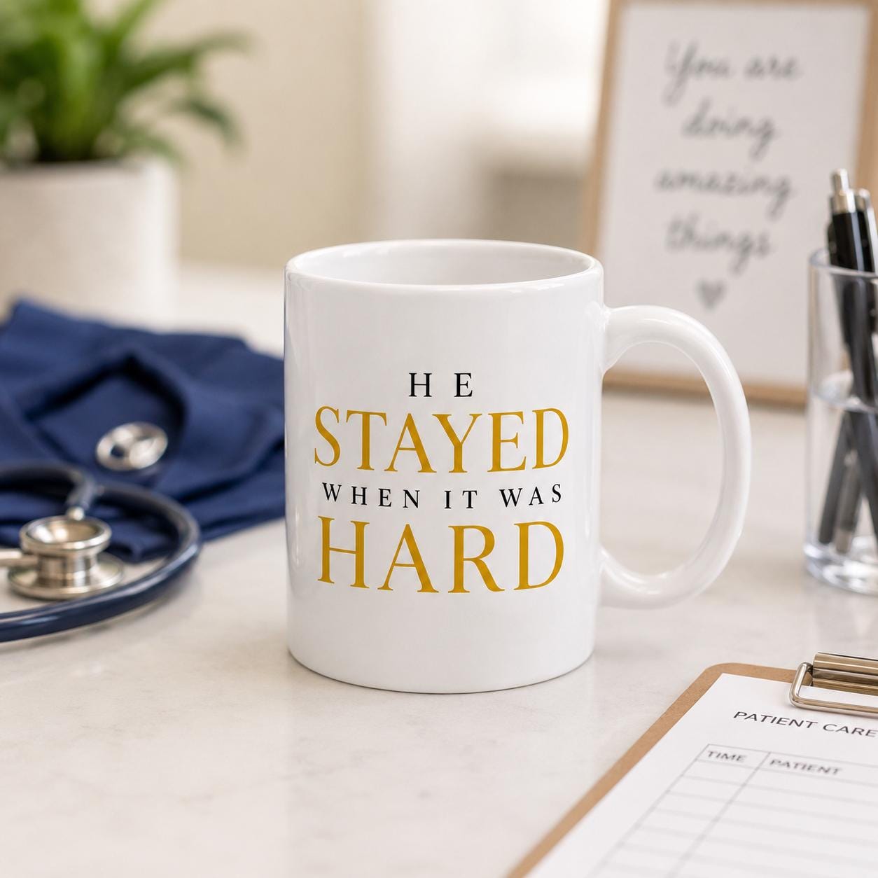 Nurse Gift | He Stayed When It Was Hard Mug | Coworker Gift | Retirement Gift | Nurse Retirement Gift | Appreciation Gift |Assistant Gift