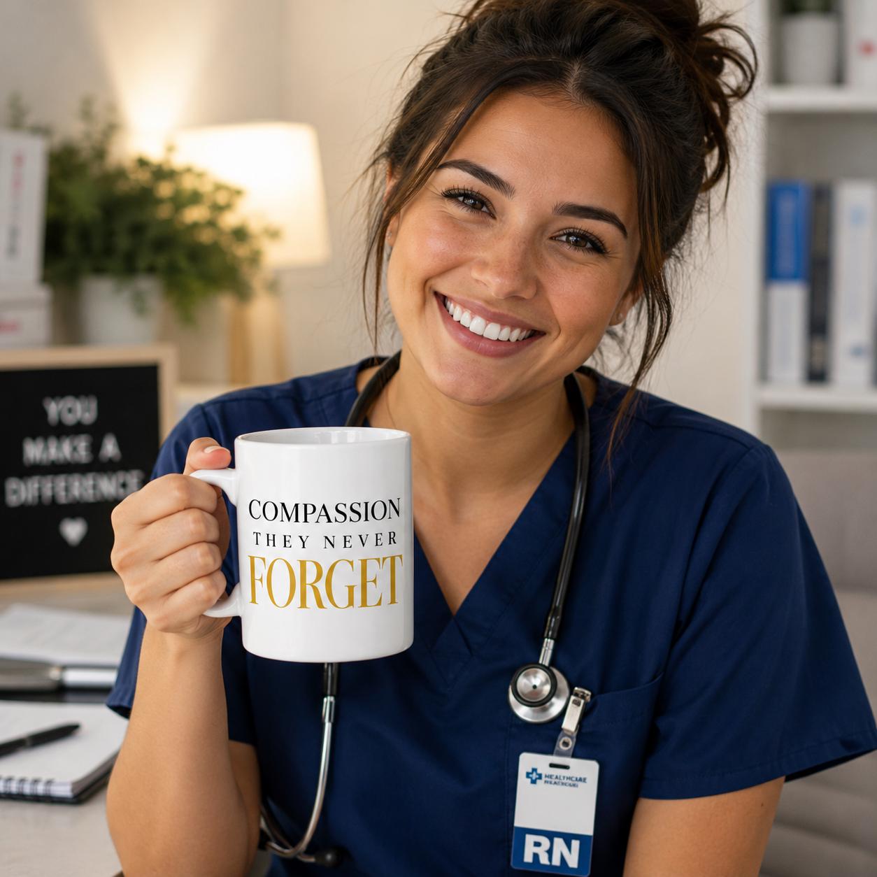 Ceramic Coffee Mug for Nurse, Medical Assistant Appreciation Gift, Coworker farewell, Healthcare Hero Gift | Compassion They Never Forget